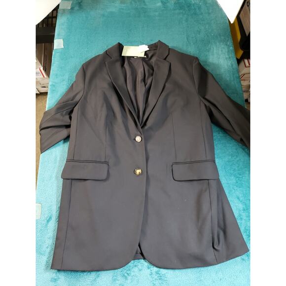 H&M Blazer Size Large Womens Black Jacket 3/4 Sleeves Stretch Lapel Collar NWT - Picture 2 of 10